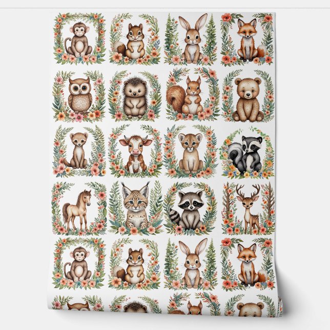 子供部屋ウッドランドベビーアニマルアクセントウォール紙 壁紙 (ほどく)