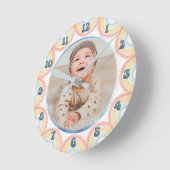 子供部屋カスタムベビーフォトウォーターカラー虹かわいい ラウンド壁時計 (傾斜)