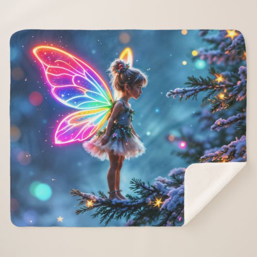 子供部屋クリスマス妖精の雪の木のホリデーライト シェルパブランケット (正面(横))