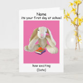 子供部屋スクール初日のあいさつカードうさぎの本 カード (黄色い花)