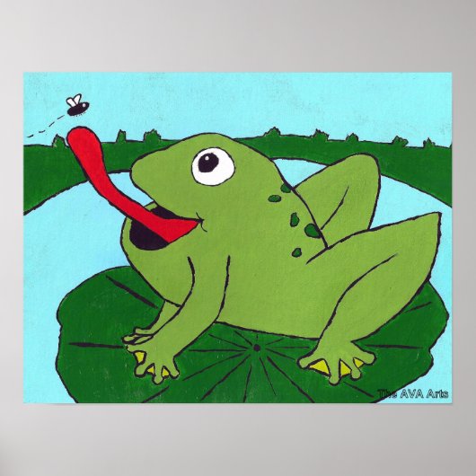 子供部屋デコール、カエルの捕獲フライ、手描き ポスター (正面)
