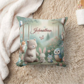 子供部屋デコール、森かわいい動物 – 名前をカスタムする クッション (ブランケット)