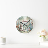 子供部屋デコール、森かわいい動物 – 名前をカスタムする ラウンド壁時計 (ホーム)