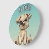子供部屋デザイン:犬とD犬アクセント文字 ラージ壁時計 (傾斜)