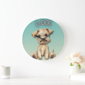 子供部屋デザイン:犬とD犬アクセント文字 ラージ壁時計 (ホーム)