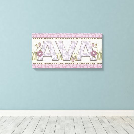 子供部屋ネームパーソナライズされたアートパープルジャングルテーマ キャンバスプリント (インサイチュ (ウッドフロア))