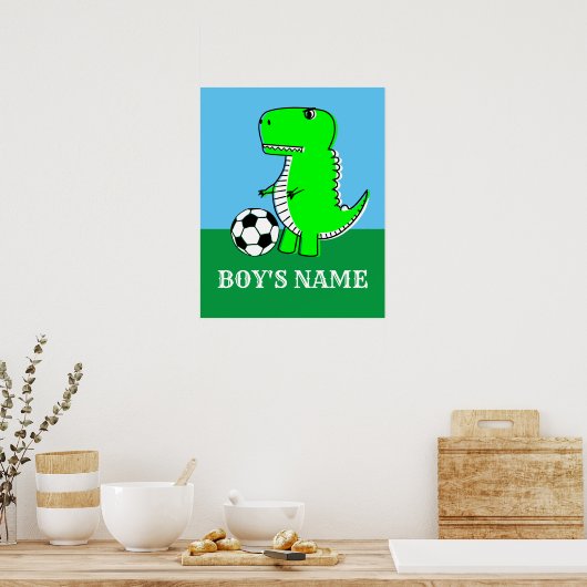 子供部屋パーソナライズされたデコールディノボーイズ名 ポスター (キッチン)