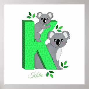 子供部屋パーソナライズされたポスター – K for Koala ポスター