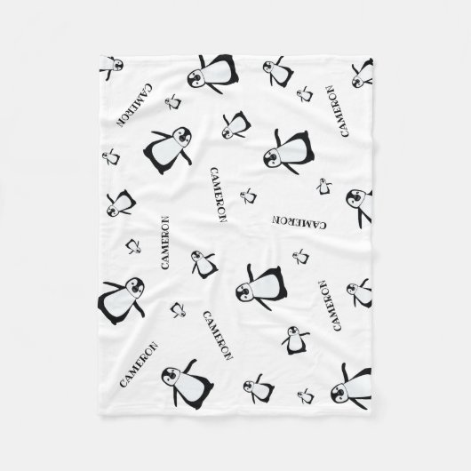 子供部屋パーソナライズされた白黒ペンギン フリースブランケット (正面)