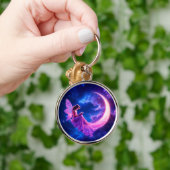 子供部屋ピンクの妖精ファンタジーグリッターネオンムーン キーホルダー (手)