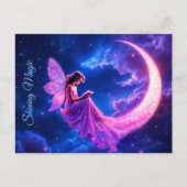 子供部屋ピンクの妖精ファンタジーグリッターネオンムーン ポストカード (正面)