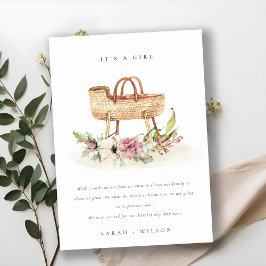 子供部屋ピンクフローラバッシネットベビー発表 サンキューカード