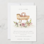 子供部屋ピンクフローラバッシネットベビー発表 サンキューカード (正面)