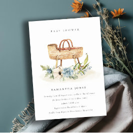 子供部屋ブルーフローラバシネットベビーシャワー招待状 サンキューカード