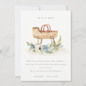 子供部屋ブルーフローラベーシネットベビー発表 サンキューカード (正面)