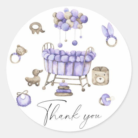 子供部屋ベビーシャワー – サンキューカード ラウンドシール (正面)
