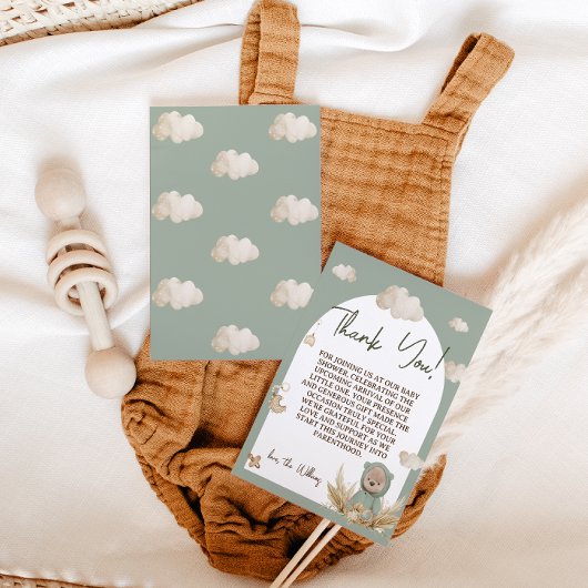 子供部屋ボホベアーベビーシャワーグリーンフローラ サンキューカード