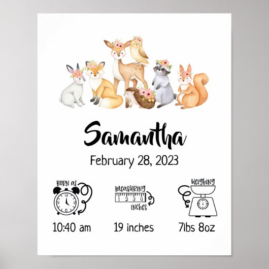 子供部屋ボーホウッドランド動物誕生統計 ポスター (正面)
