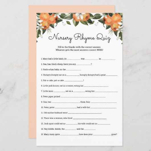 子供部屋ライムクイズかわいこちゃんベビーシャワーゲームカード (正面/裏面)