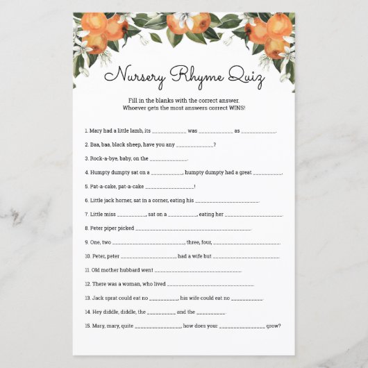 子供部屋ライムクイズかわいこちゃんベビーシャワーゲームカード (正面)