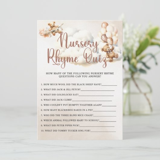 子供部屋ライムクイズベビーシャワーゲームかわいいクマ 招待状 (スタンド正面)