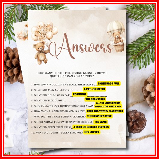 子供部屋ライムクイズベビーシャワーゲームかわいいクマ 招待状