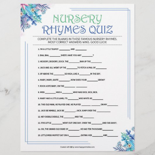 子供部屋ライムクイズ[青フローラ] レターヘッド (正面)