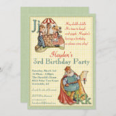 子供部屋ライム招待状-リトルピギーオンバック 招待状 (正面/裏面)