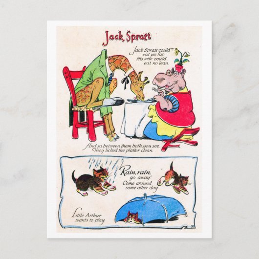 子供部屋ライム – ジャック・スプラット、雨、遠くに行 ポストカード (正面)