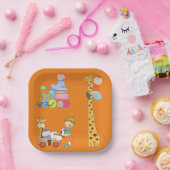 子供部屋列車キリンとワゴン付き男の赤ちゃん ペーパープレート (パーティー)