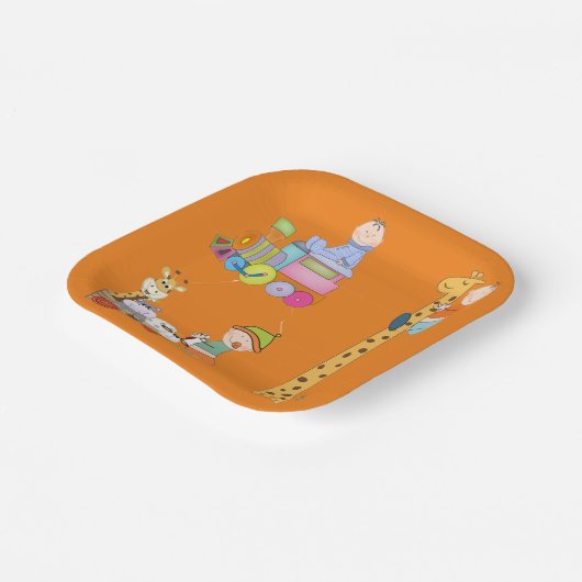 子供部屋列車キリンとワゴン付き男の赤ちゃん ペーパープレート (傾斜あり)