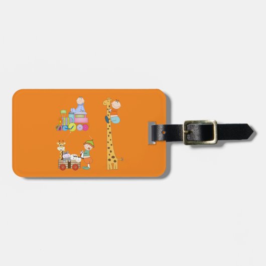 子供部屋列車キリンとワゴン付き男の赤ちゃん ラゲッジタグ (正面横)
