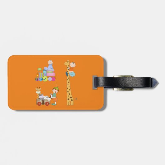子供部屋列車キリンとワゴン付き男の赤ちゃん ラゲッジタグ (裏面横)