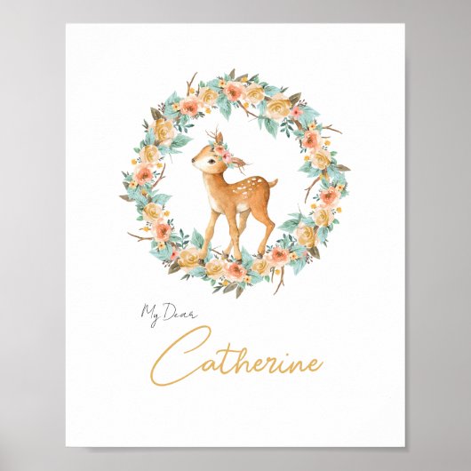 子供部屋名札可愛い鹿森林動物 ポスター (正面)