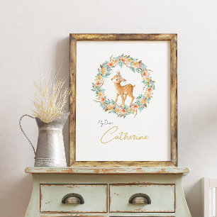 子供部屋名札可愛い鹿森林動物 ポスター