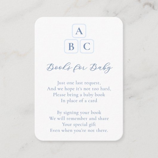 子供部屋名門私立校風のブロック男の赤ちゃんシャワー用ブック エンクロージャーカード (正面)