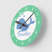 子供部屋壁時計付きクジラプリント及びベビー名 ラウンド壁時計 (傾斜)