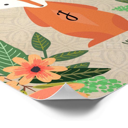 子供部屋子のポスターのモノグラムフォックスフローラ ポスター (角)