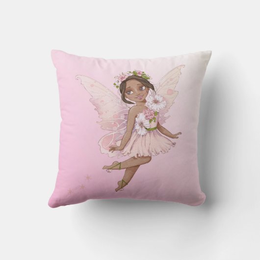 子供部屋引用文かわいい妖精ピンク濃い髪 クッション (裏面)