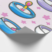 子供部屋柄かわいいベビー食べ物を与えの漫画のボウル ラッピングペーパー (角)