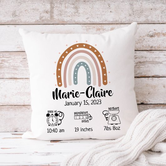 子供部屋水色boho rainbow誕生統計 クッション