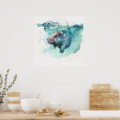 子供部屋用ベビーアニマルかわいいヒッポポスター ポスター (キッチン)