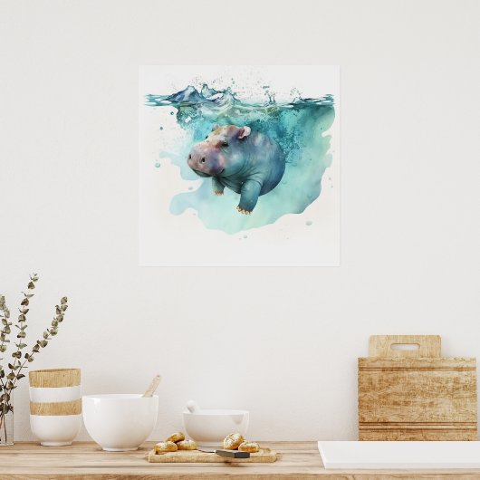子供部屋用ベビーアニマルかわいいヒッポポスター ポスター (キッチン)