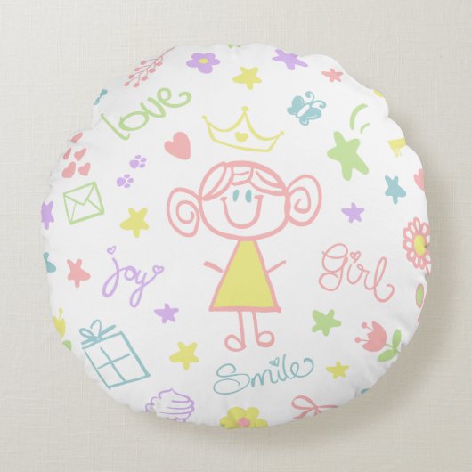 子供部屋装飾用クッションforベビーガールパステル ラウンドクッション (正面)
