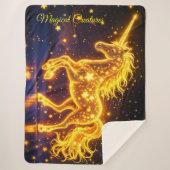 子供部屋金ゴールドユニコーンデザイングリッター魔法 シェルパブランケット (正面)