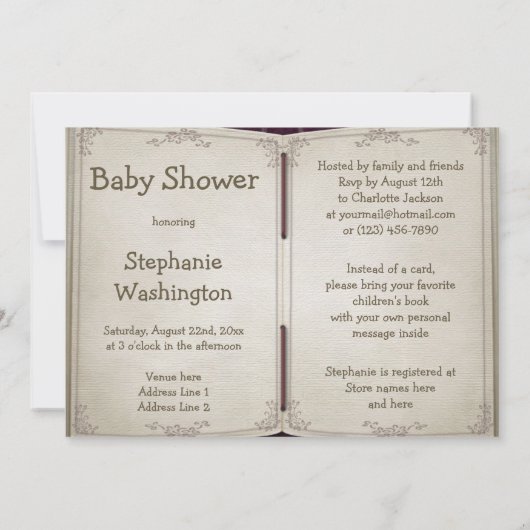 子供部屋韻が本の赤ちゃんシャワーをもたらす 招待状 (裏面)