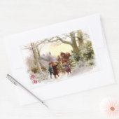 子供馬食べ物を与えアンティーククリスマス 長方形シール (封筒)