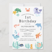 子供1日の誕生日パーティー海獣 招待状 (正面)