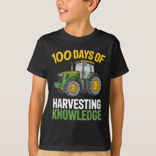 子供100日の学校ボーイトラクター農業100th tシャツ