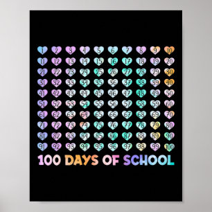 子供100日の学校絞り染めハート数学番号 ポスター